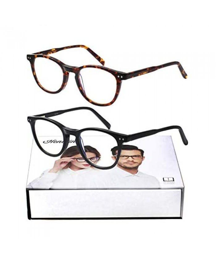Henotin 2 Pack Reading Glasses Blue Light Blocking Women/Men Computer Readers Anti UV Ray/Eye Strain/Glare Round Eyeglasses