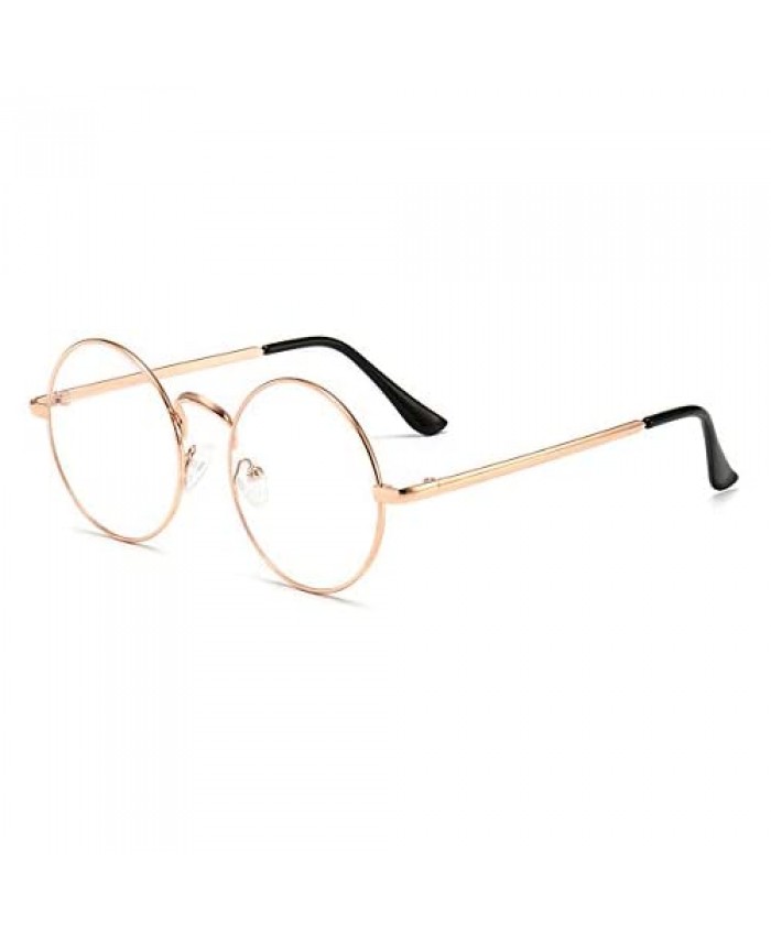 Retro Round Metal Frames Glasses-Clear Lens Non Prescription Circle Glasses for Women Men