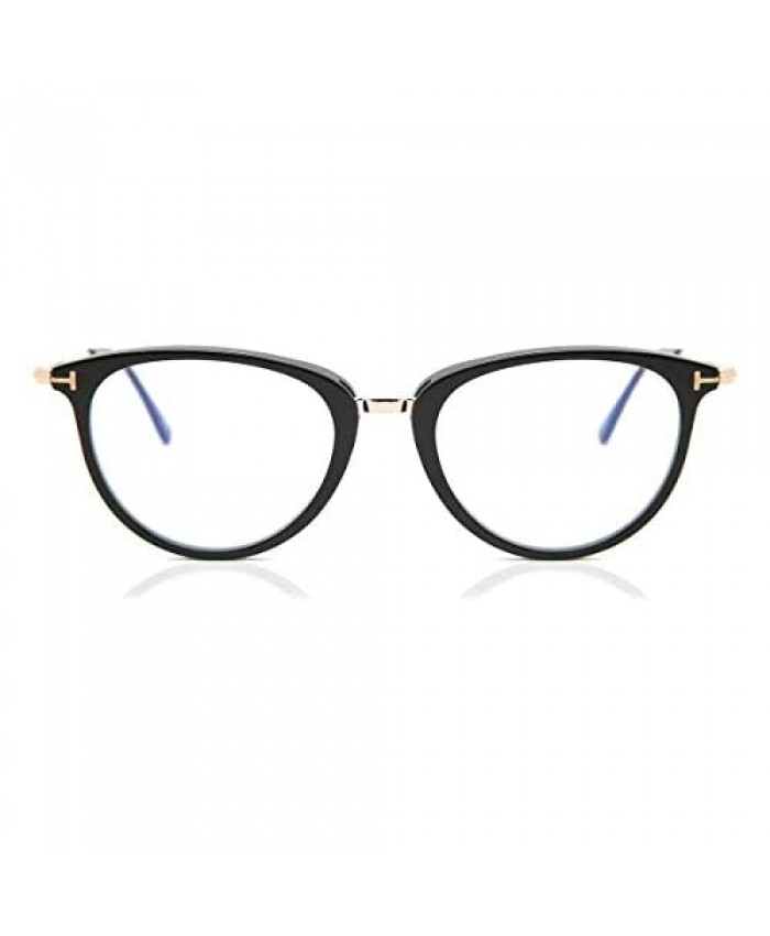 Tom Ford - FT5640-B Shiny Black Round Women Eyeglasses - 51mm Shiny Black W. Shiny Rose Gold Temples/ Blue Block 51/19/145