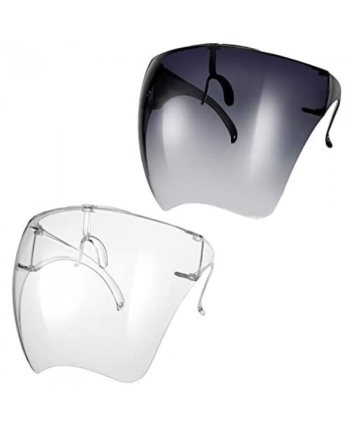 2 Pairs Sunglasses Visor Full Face Covering Visor Glasses Reusable Transparent Visor Glasses for Eyes Face Men Women