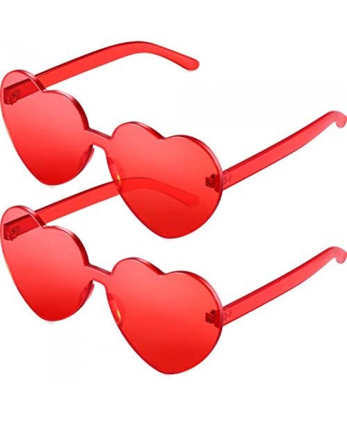 2 Pieces Heart Shape Rimless Sunglasses Transparent Candy Color Frameless Glasses Love Eyewear