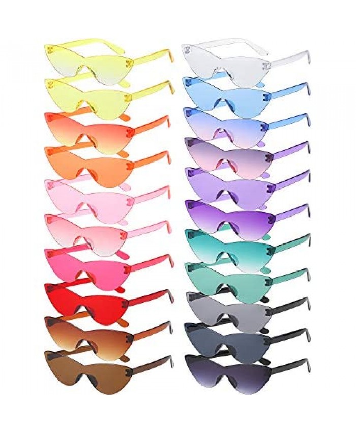 21 Pairs Candy Colored Rimless Sunglasses Cat Eye One Piece Colored Transparent Sunglasses for Women and Men