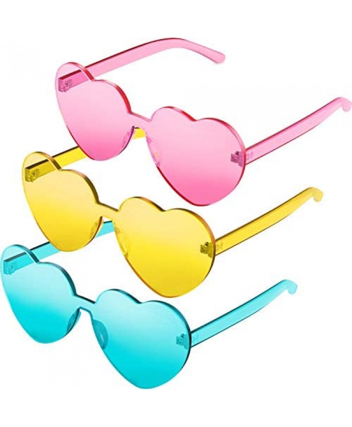 3 Pieces Heart Shape Sunglasses Rimless Sunglasses for Valentine Mardi Gras Summer Party