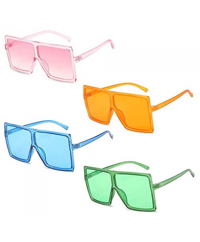 4 Pack Wholesale Square Clear Oversized Sunglasses for Women Men Flat Top Fashion Big Shades Glasses UV400 Protection