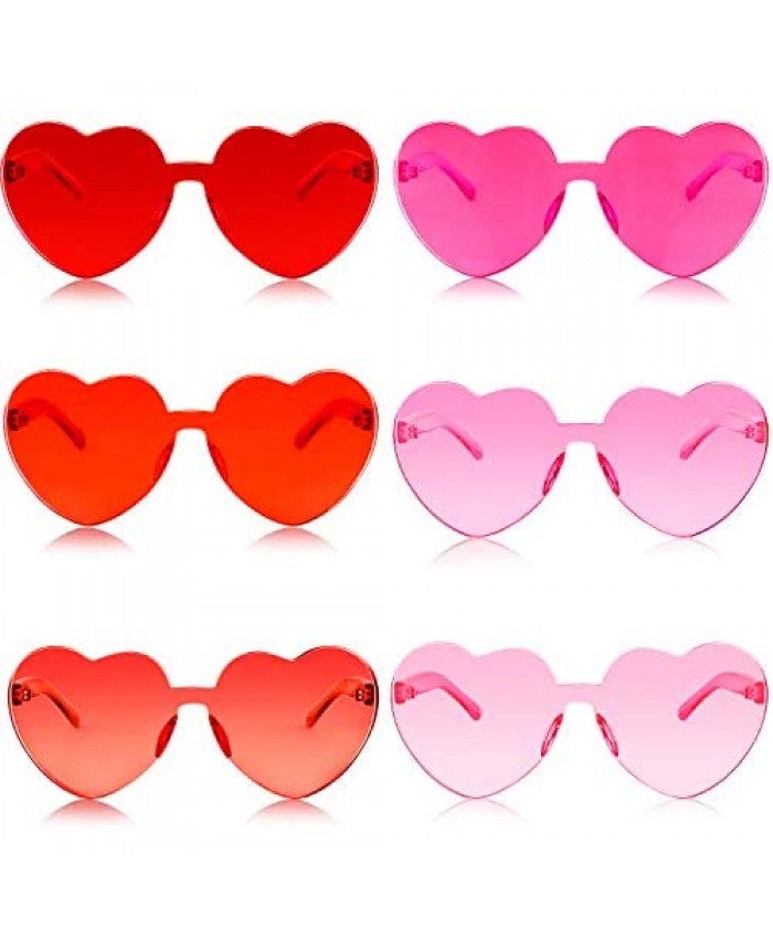 6 Pairs Valentines Heart Sunglasses Transparent Love Glasses Tinted Eyewear Rimless Glasses