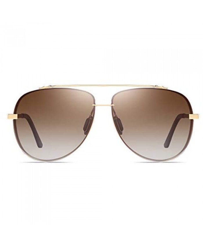 Aviator Polarized Sunglasses with Case for Men and Women- Oversized Aviator Metal Frame - Gradient UV Protection Lenses