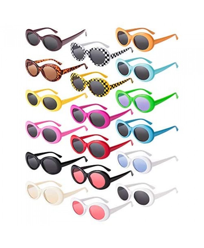 Blulu 18 Pairs Retro Clout Oval Goggles Mod Thick Frame Punk Round Lens Sunglasses 18 Colors Women Men Girls Boys Teenagers Sunglasses