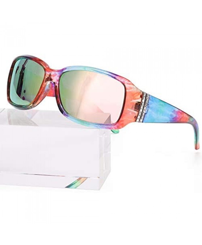 Enafad Trendy Rhinestone Sunglasses for Women HD Polarized Anti-glare Driving Glasses 100% UV Protection