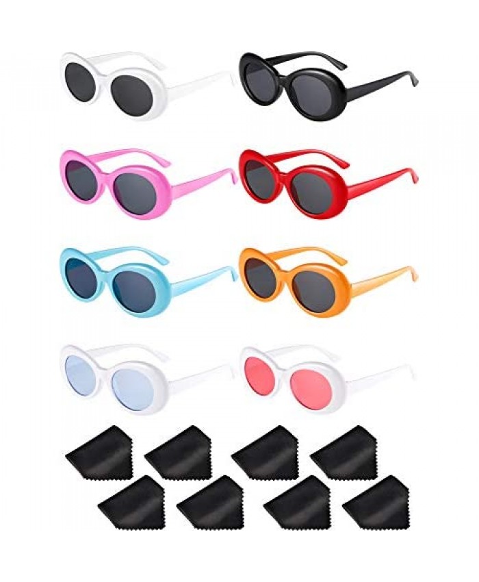 Gejoy 8 Pairs Clout Oval Goggles Retro Kurt Mod Thick Frame Round Lens Sunglasses Goggles Multicolor for Women Men (Color A)