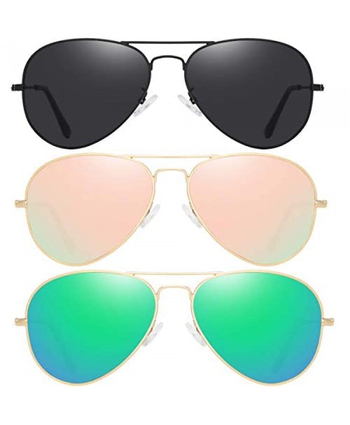 HILBALM Polarized Sunglasses （3 packs）for Men Women Retro Aviator Square Goggle Classic Alloy Frame