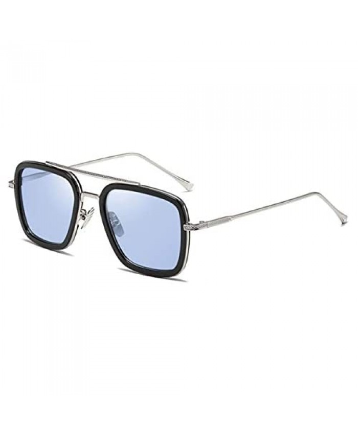 Retro Aviator Square Sunglasses for Men Women Metal Frame Gradient Flat Lens Tony Stark Sunglasses