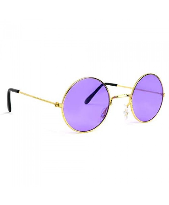 Skeleteen Purple Round Hippie Glasses - Purple 60's Style Hipster Circle Sunglasses - 1 Pair