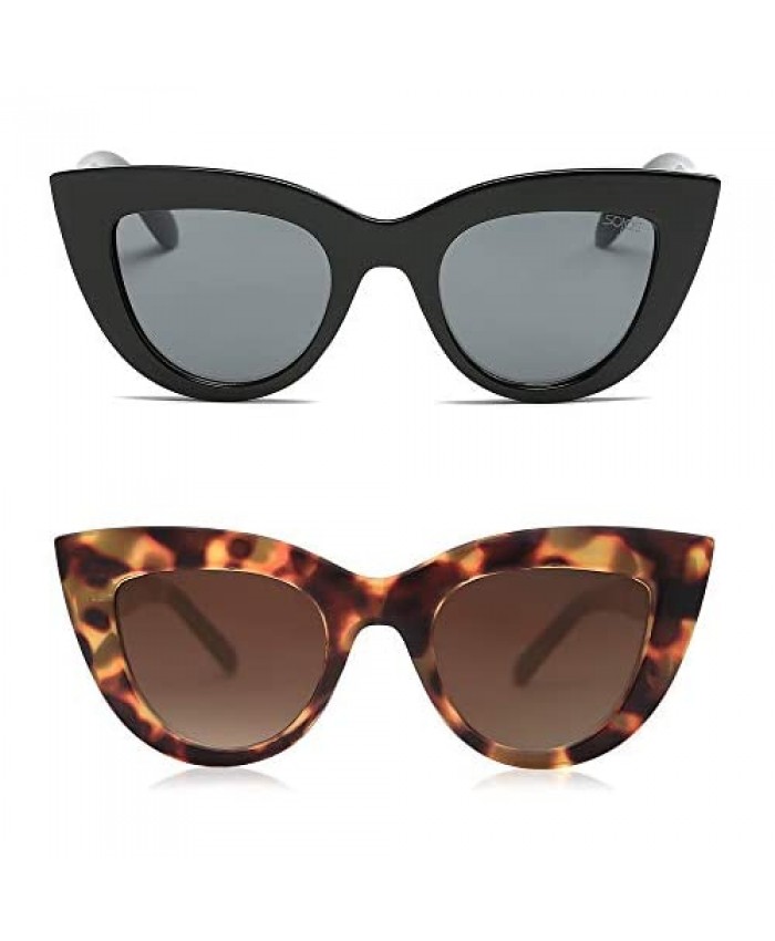 SOJOS Retro Vintage Cateye Sunglasses for Women UV400 Mirrored Lens 2PACK SJ2939