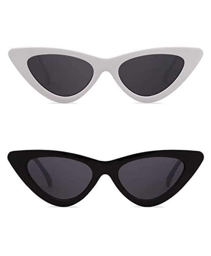 SOJOS Retro Vintage Narrow Cat Eye Sunglasses for Women Clout Goggles Plastic Frame 2 PACK SJ2044