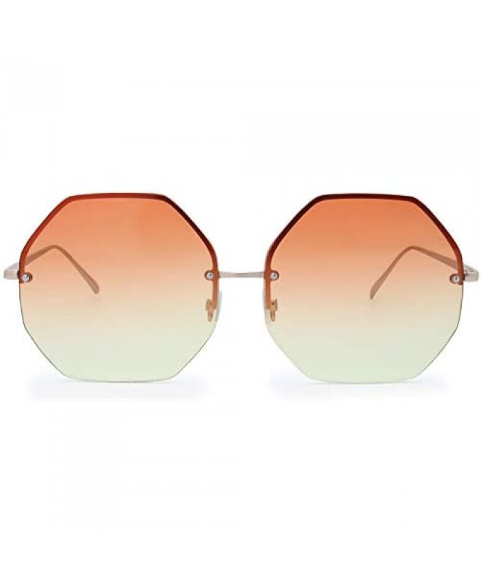The Fresh Fashion Designer Huge Hexagon Metal frame Ocean Colored Lens Sunglasses Gift Box