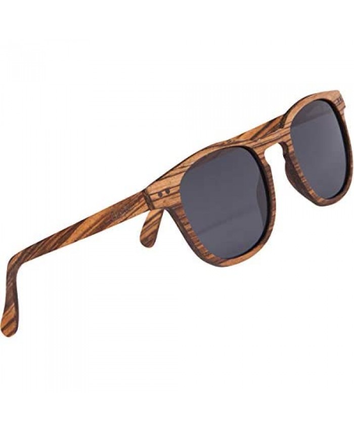 WOODIES Polarized Full Zebra Wood Foster Style Sunglasses for Men and Women | Black Polarized Lenses and Real Wooden Frame | 100% UVA/UVB Ray Protection