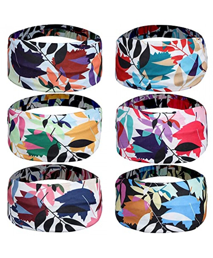 6 Pack Women's Contrast leaves Headbands Printed Headwraps Hair Bands Bows Hair Accessories