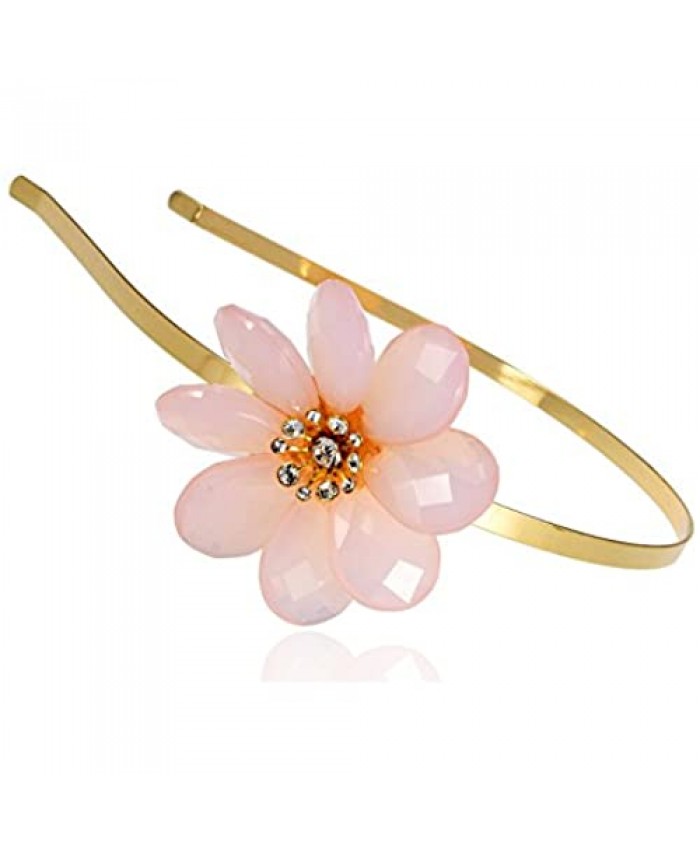 Alilang Womens Pink Floral Flower Daisy Golden Headband Piece