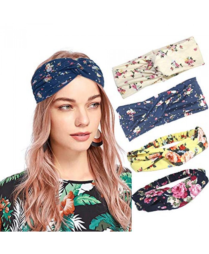 CCStyle Headbands for Women Knotted Boho Floal Style Turban Headband Women's Yoga Running Sports Workout Vintage Hair Bands (Set1)