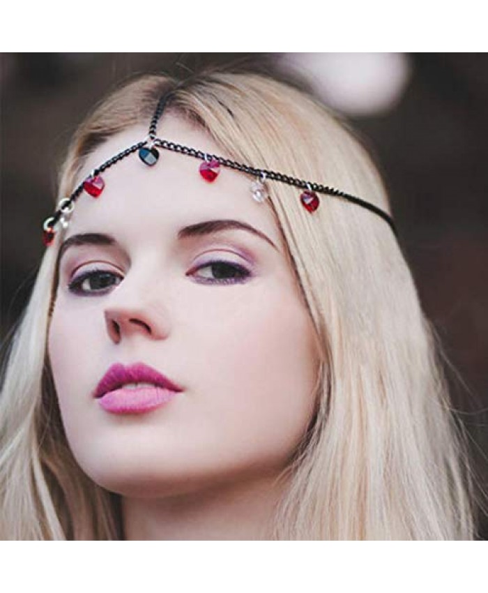 Evazen Boho Crystal Head Chain Vintage Headpieces Black Hair Accessories Fashion Head Chain for Women and Girls