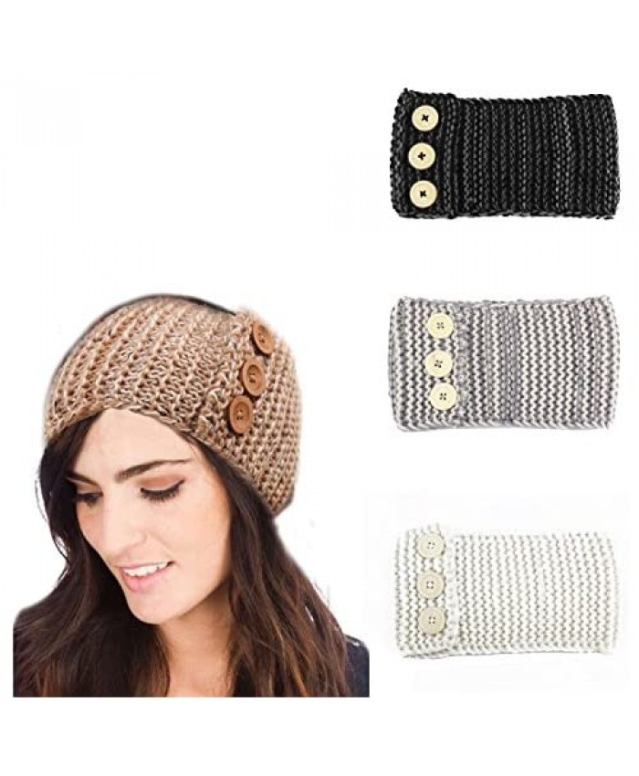 Ever Fairy Womens Cable Knit Hand Made Headband with Button Detail
