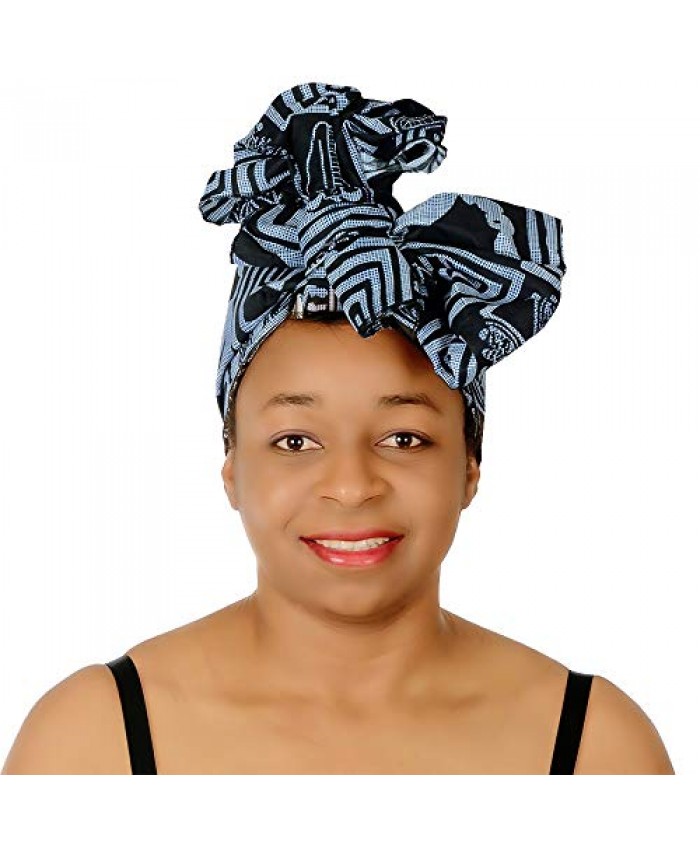 KENTE Head Scarfs and Wraps African Print Turban Hats Green Black and Orange (Ankara Bamileke Tribe Royalty - Navy Blu)