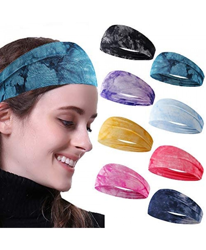 KWHY Headbands for Women 4-8 Pack Yoga Running Sports Cotton Headbands Boho lastic Headwraps Workout Fashion Hair Bands for Girls