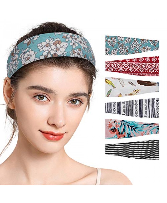 LEACOOLKEY BOHO Headbands for Women-Dress Collocation Head Wrap-Daily Dress up/Yoga/Running/Working/Traveling Hairbands(Set 6-A)