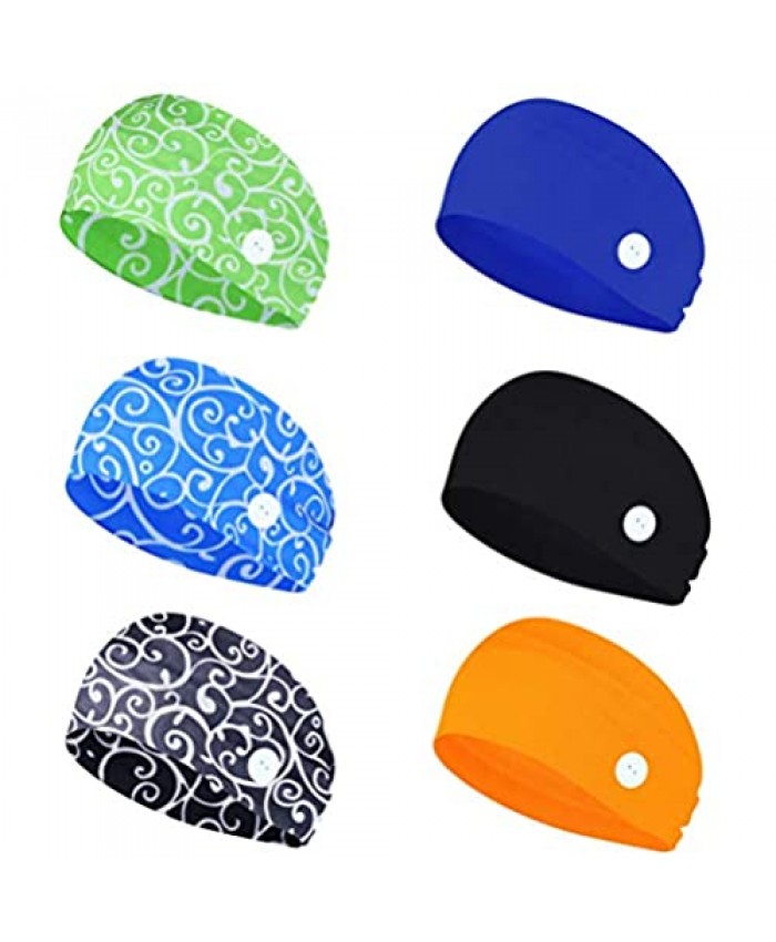 LOLIAS 6 Pack Headbands with Button for Nurses Women Men Headwrap for Doctors and Everyone Non Slip Hair Bands for Yoga Sports Running Washing Face