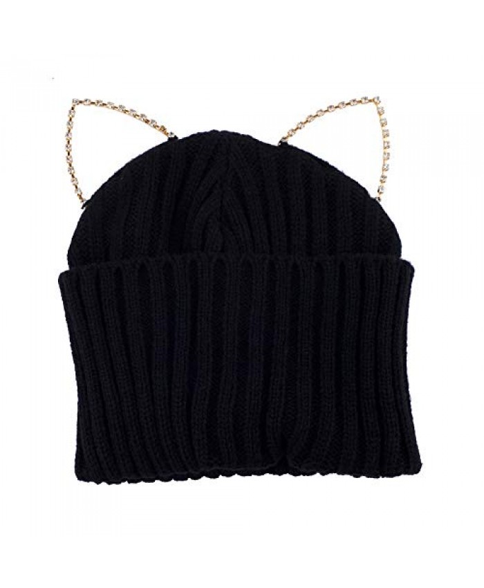 Lux Accessories Black Bonnet Hat Goldtone Cat Ears Crystal Rhinestones Headband