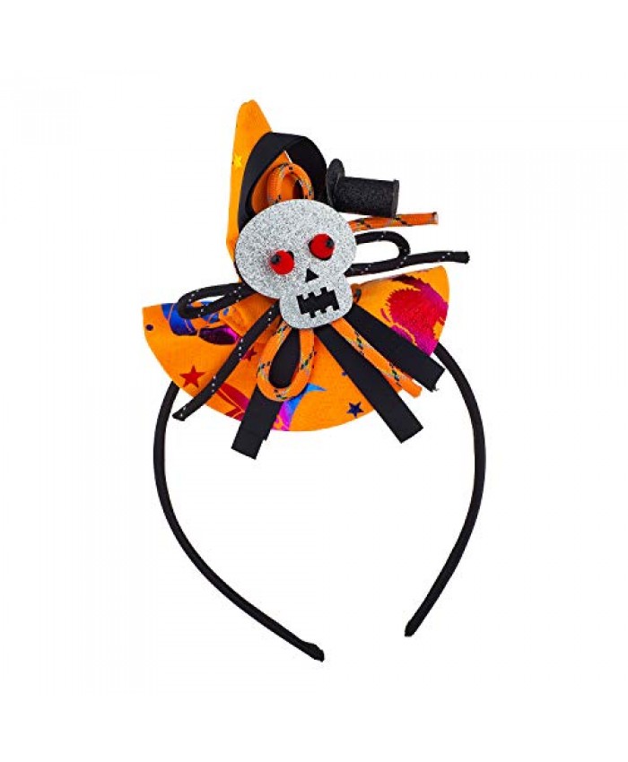 Lux Accessories Black Mini Orange Witch Hat Silvertone Glitter Skull Headband