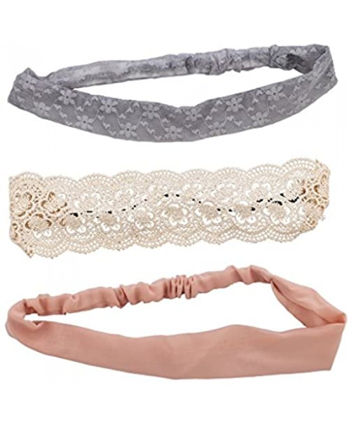 Lux Accessories Romantic Boho Floral Lace and Crochet Soft Head Wrap Pack (3PCS)