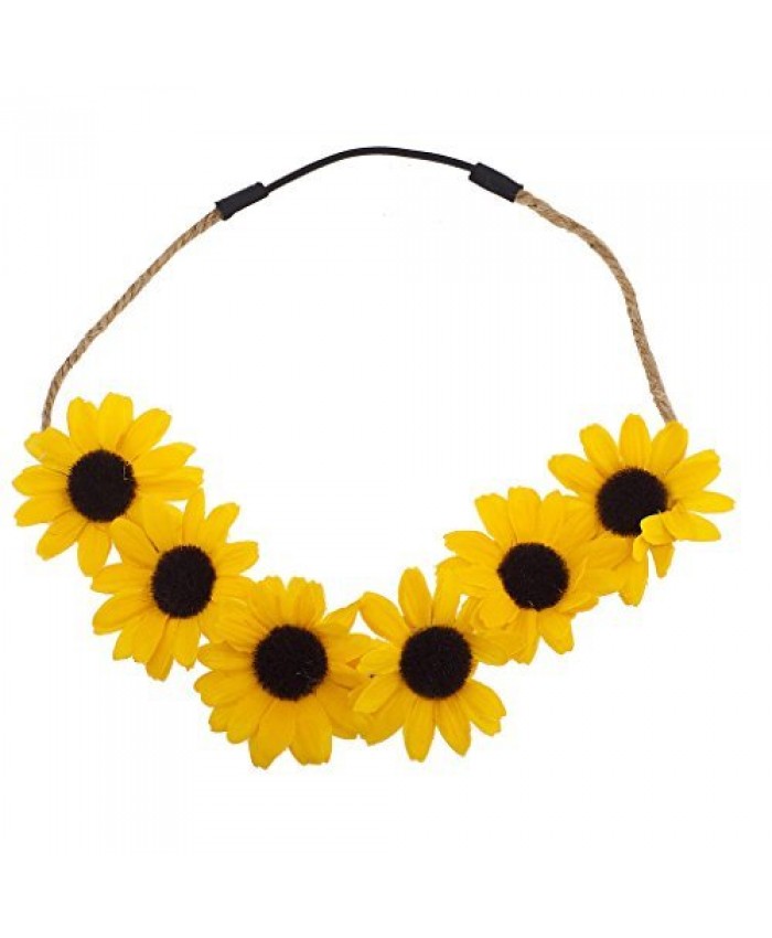 Lux Accessories Yellow Sunflower Festival Flower Crown Flower Wreath