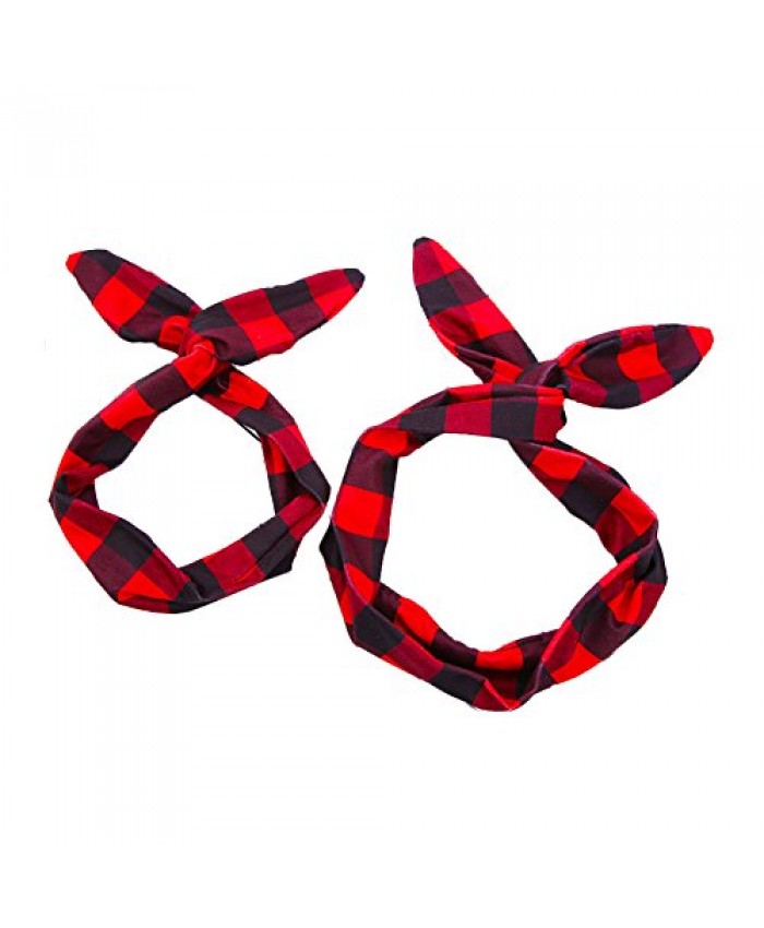 MineSign Pack of Women Baby Headband Stylish Vintage Wired Hair Bands Fabric Bowknot Hair Holder Retro Head Accessory Red Plaid