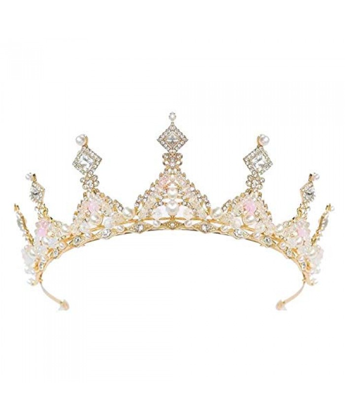 Pink Rhinestone Crown Set with Earrings for Birthday Girls Wedding Hair Head Band Wear Jewelry (Sara w/Gift Box)