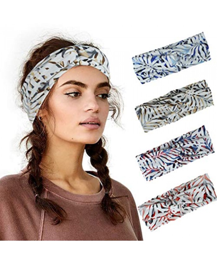 Relbcy Boho Criss Cross Headbands Green Yoga Hair Bands Elastic Sweat Head Wraps for Women and Girls (pack of 4) (Type B)