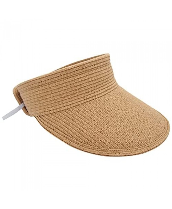 AJoyMetU Straw Sun Visors for Women Wide Brim Adjustable Straw Beach Visor Hats Foldable UV Protection