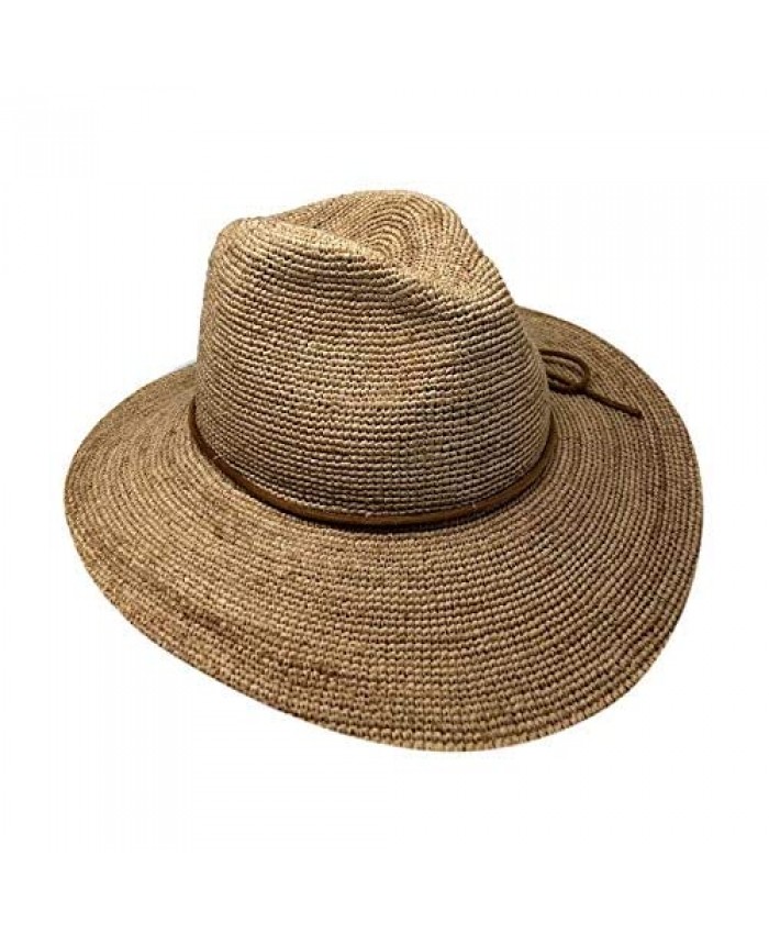Bellmora Women's Foldable Crochet Raffia Straw Hat Wide Brim Fedora Sun Beach Hat