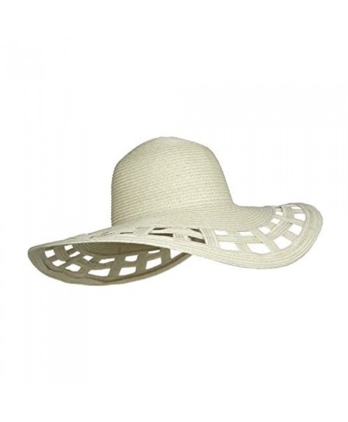 Cute Straw Derby Sun Hat w/Square Cut-Outs Wide Brim Floppy Beach Cap