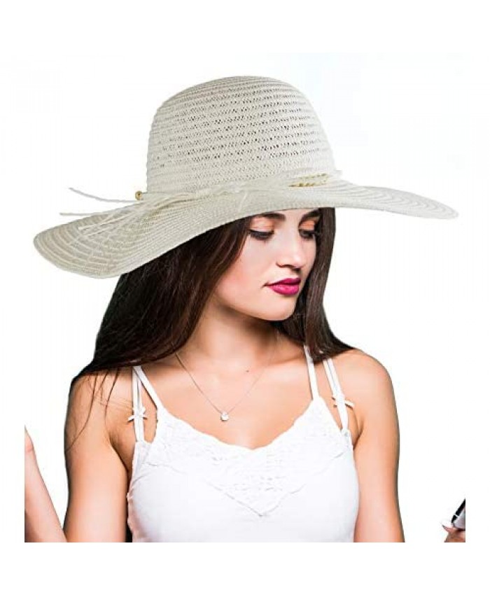 Debra Weitzner Beach Straw Floppy Hat for Women Wide Brim - Sun Protection - Packable Foldable Summer Sun hat for Ladies