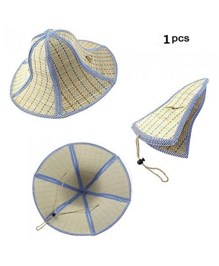 Feisuo 1 Pcs Summer Beach Boater Straw Hat Chinese Style Foldable Straw Sun Cap Visor Hat for Mens and Women