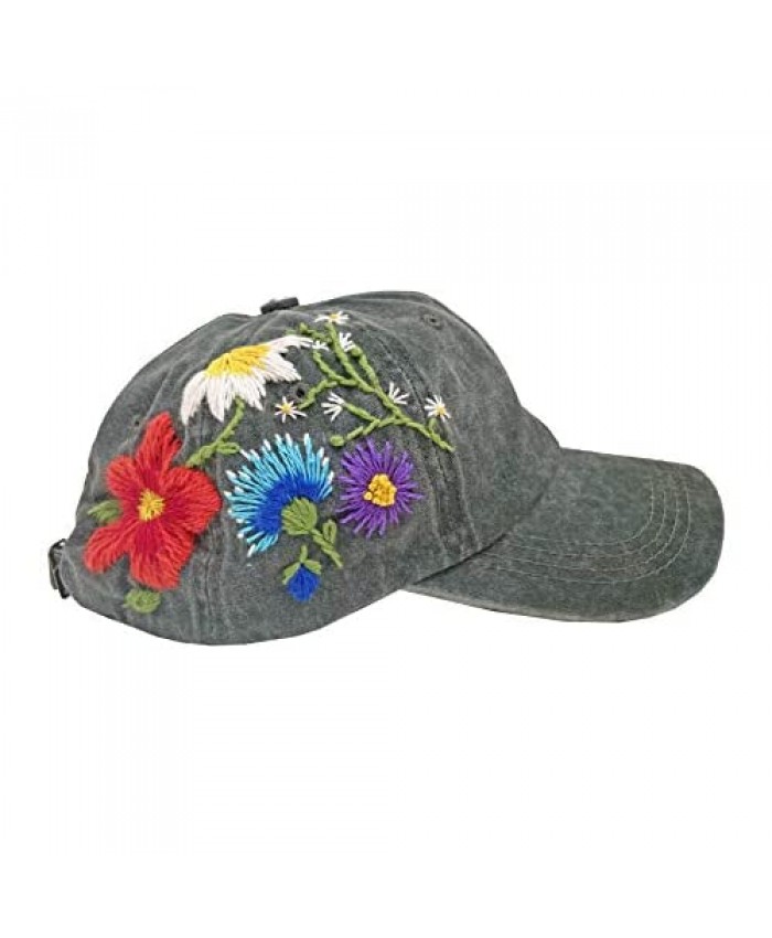 Handmade Peru Ayacucho Embroidered Floral Sun Hat Cap for Women's