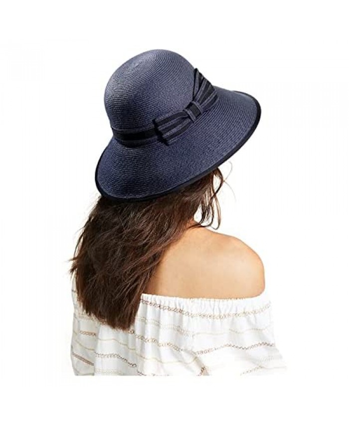 H.Busque Packable Natural Straw Sunhat Women Summer Beach Wide Brim Fedora UPF Travel Fashion Bucket Hat