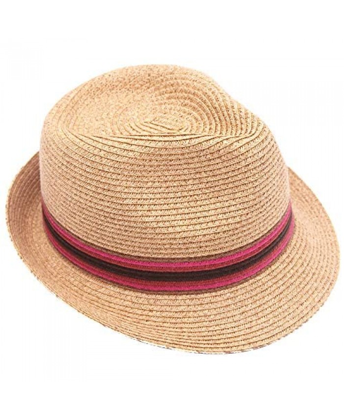 JENDI Women Straw Fedora Sun Hat Foldable Packable Panama Beach Hat for Summer UV Protection UPF50+ Adjustable