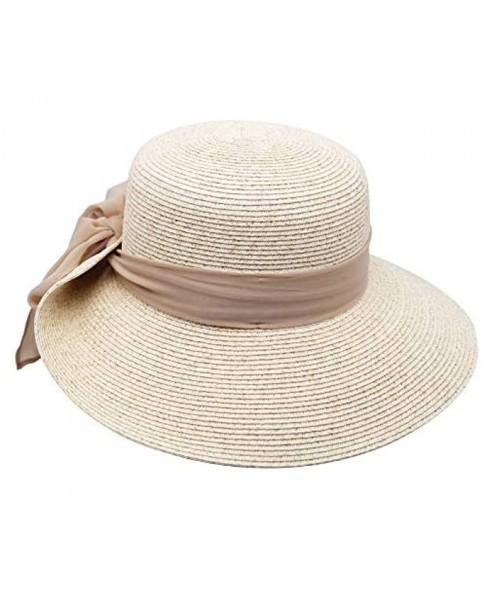JENDI Womens Wide Brim Straw Floppy Sun Hat Packable Summer Beach Hat UV Protection UPF 50+ Adjustable