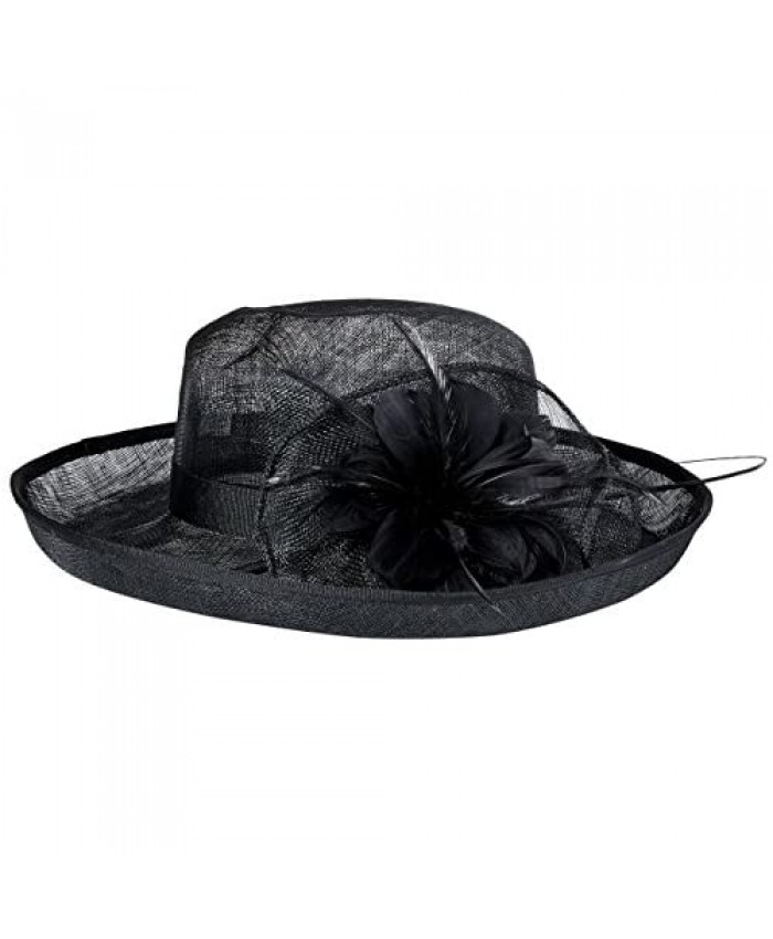 San Diego Hat Company Women's Kettle Brim Dress Hat with Feathered Floral Detail