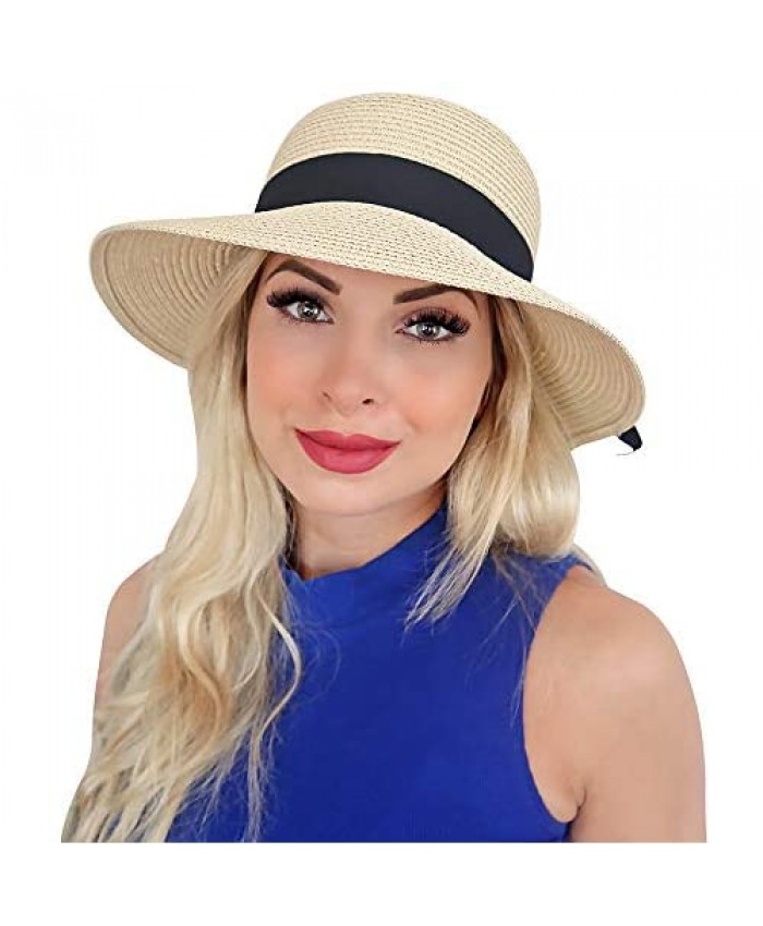 Sowift Summer Straw Hats for Women Beach Sunhats Wide Brim Panama Hats with UV UPF 50+ Protection for Girls and Ladies