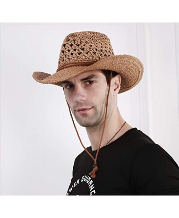 Straw Hat Wide Brim Fedora Cowboy Sun Hat Roll Up Beach Hat with Shapeable Brim