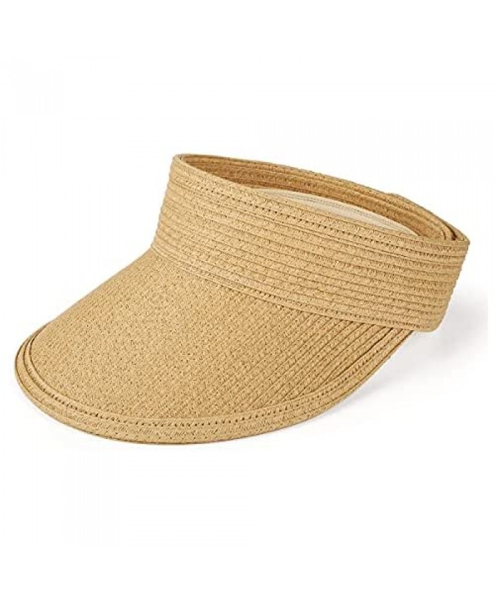 Sun Hat Beach Hats for Women Wide Brim Roll-up Foldable Straw Visors