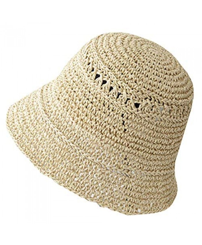 Sun Kea Floppy Straw Sun Hat UV Protection Fisherman Bucket Hat Summer Beach Travel Hand-Woven Crochet Hat